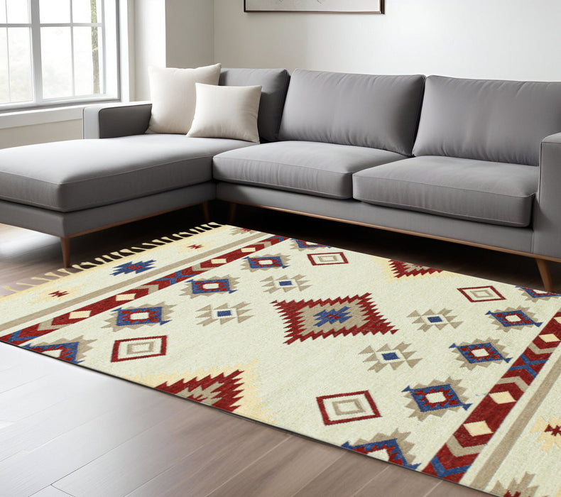 9' X 12' Wool Tribal Flatweave Handmade Area Rug With Fringe - Red