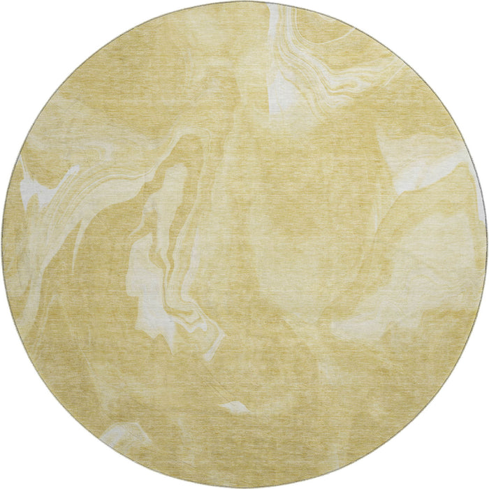 8' Abstract Washable Round Rug With UV Protection - Gold And Ivory