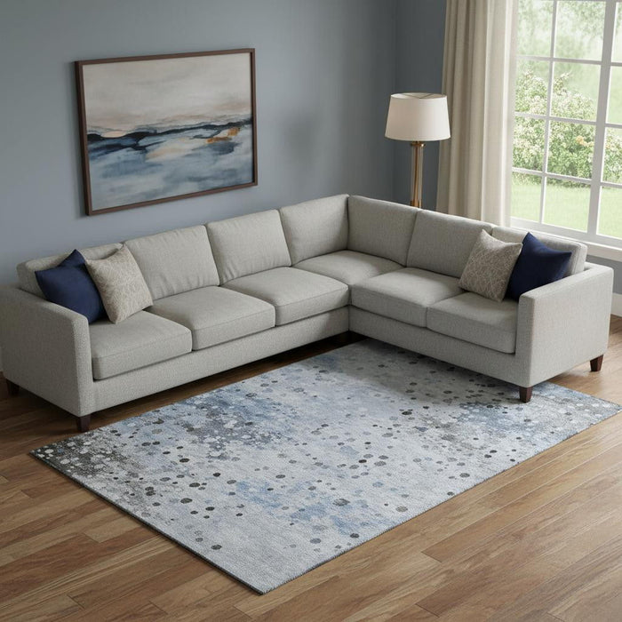 10' X 14' Abstract Washable Area Rug With UV Protection (710765) - Sky Blue / Charcoal / Ivory