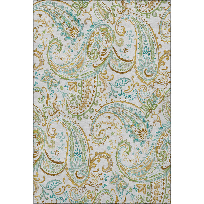 9' X 12' Paisley Distressed Washable Area Rug With UV Protection (647979) - Ivory / Blue / Green