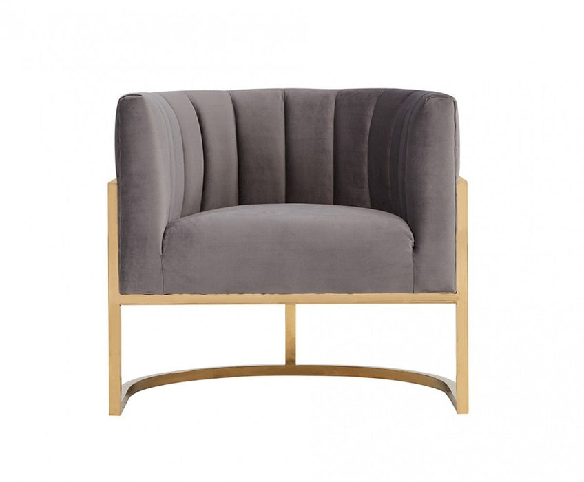 Glam Channel Tufted Velvet Accent Chair - Gray And Gold