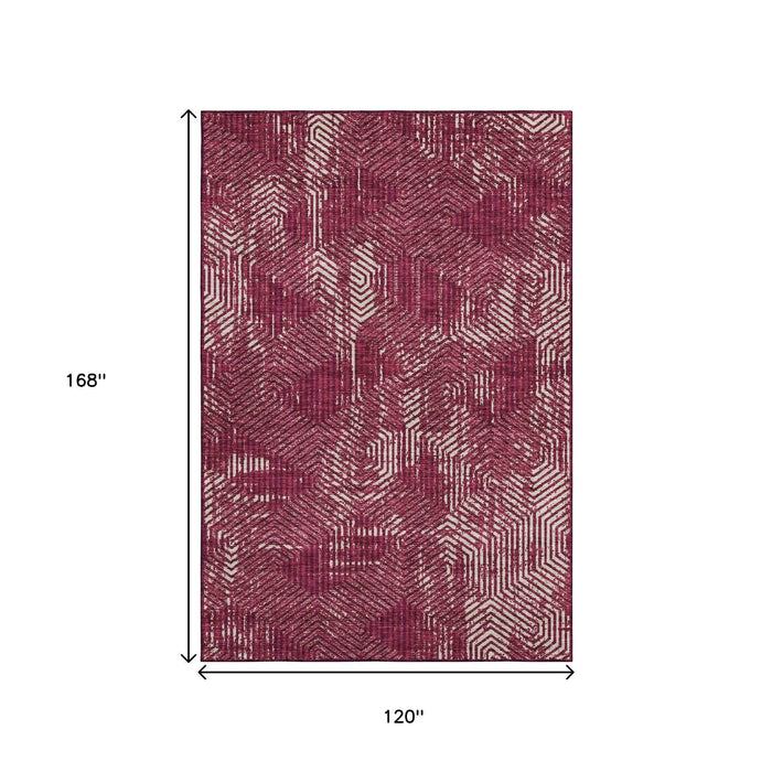 10' X 14' Geometric Washable Area Rug With UV Protection (672476) - Burgundy / Ivory