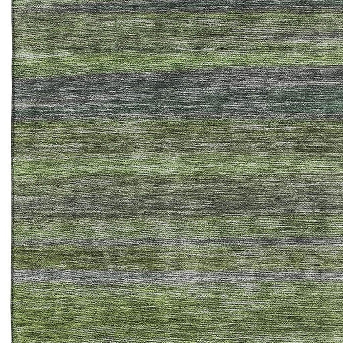 10' X 14' Striped Washable Area Rug With UV Protection (695666) - Artichoke Green / Gray