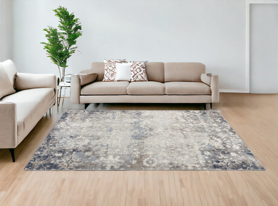 8' x 11' Distressed Vines Area Rug - Navy And Beige
