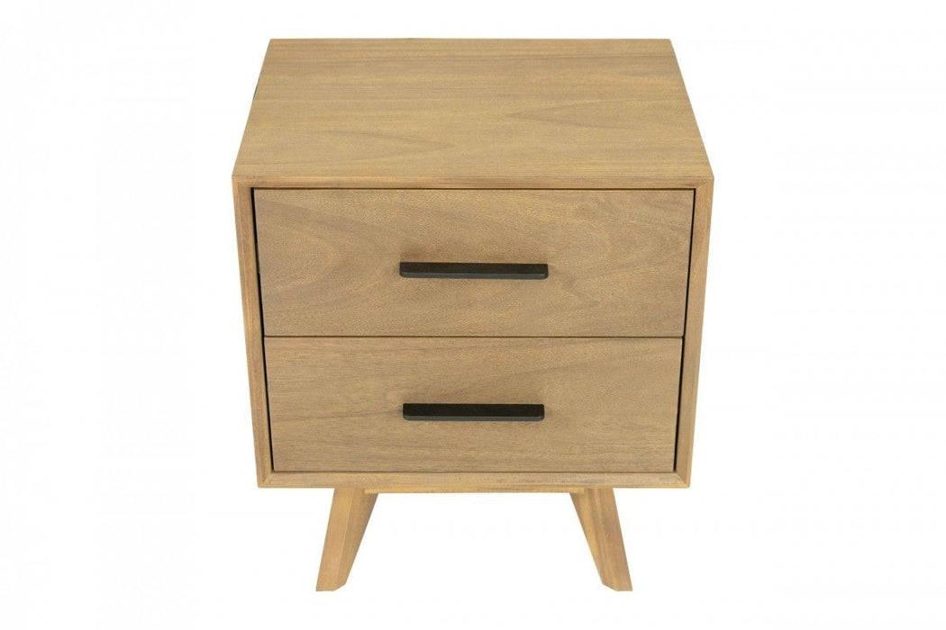 Contemporary Nightstand With Two Drawers - Natural Light Mocha