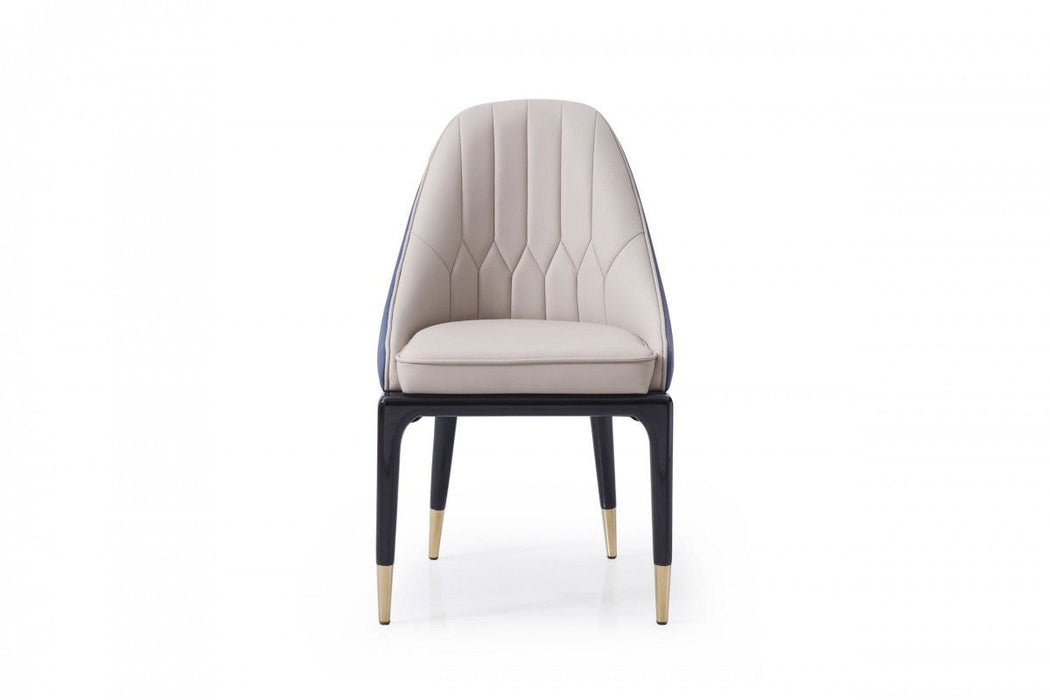 Tufted And Upholstered Faux Leather Dining Side Chair - Beige / Blue