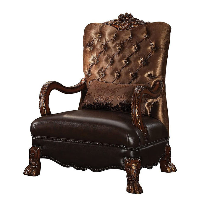 Velvet Tufted Arm Chair And Toss Pillow - Golden Brown And Mahogany