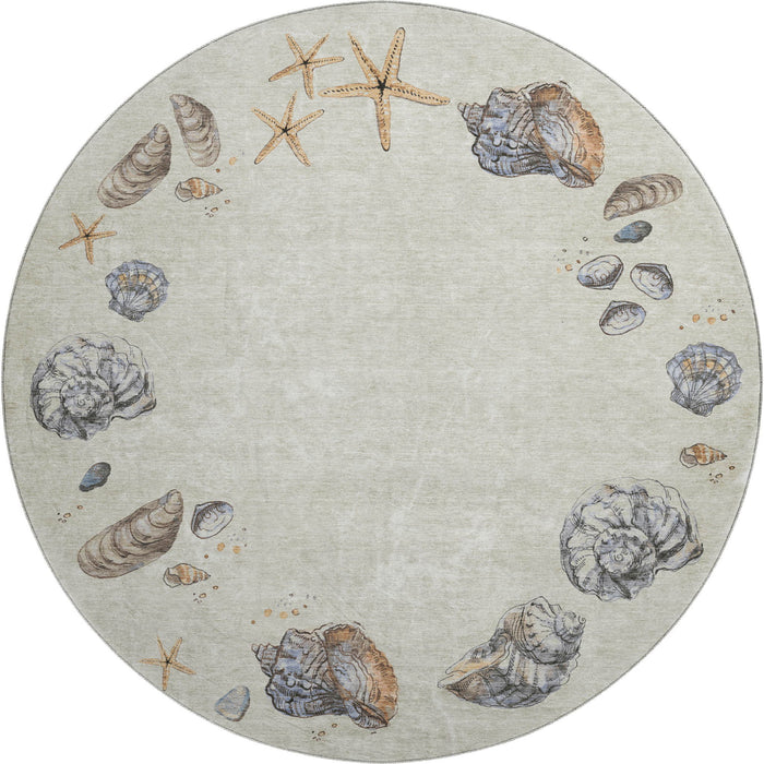 8' Geometric Washable Round Rug With UV Protection (646052) - Linen / Ivory / Beige