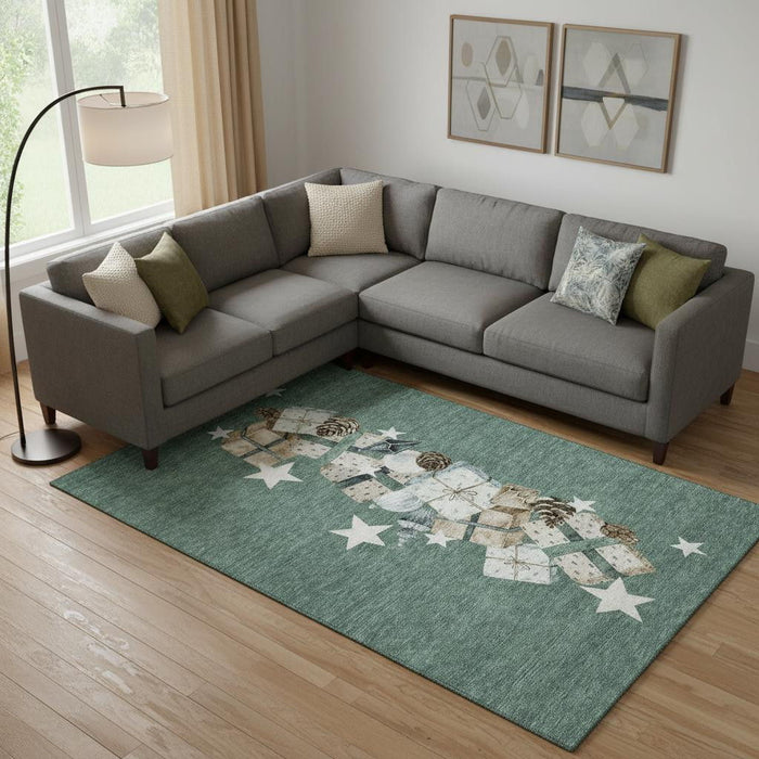 10' X 14' Geometric Washable Area Rug With UV Protection (702383) - Pale Aqua / Beige / Gray