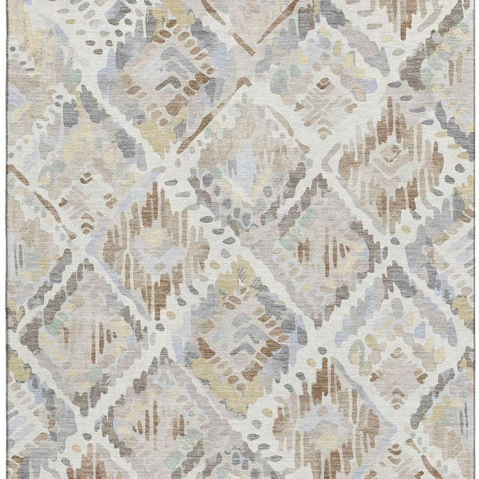 10' X 14' Geometric Washable Area Rug With UV Protection (693024) - Ivory / Brown / Gray