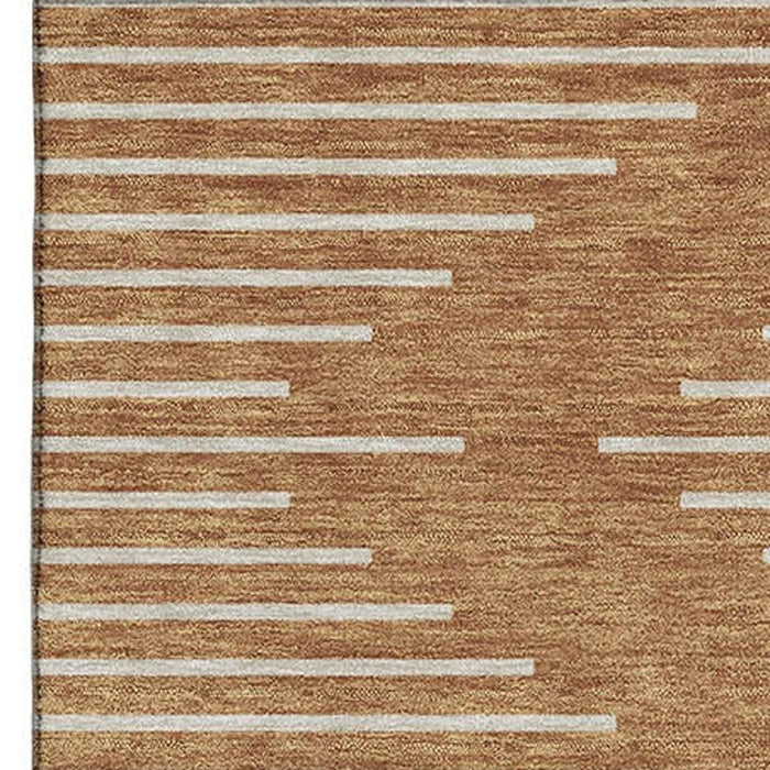 10' X 14' Geometric Washable Area Rug With UV Protection (679774) - Rust / Beige