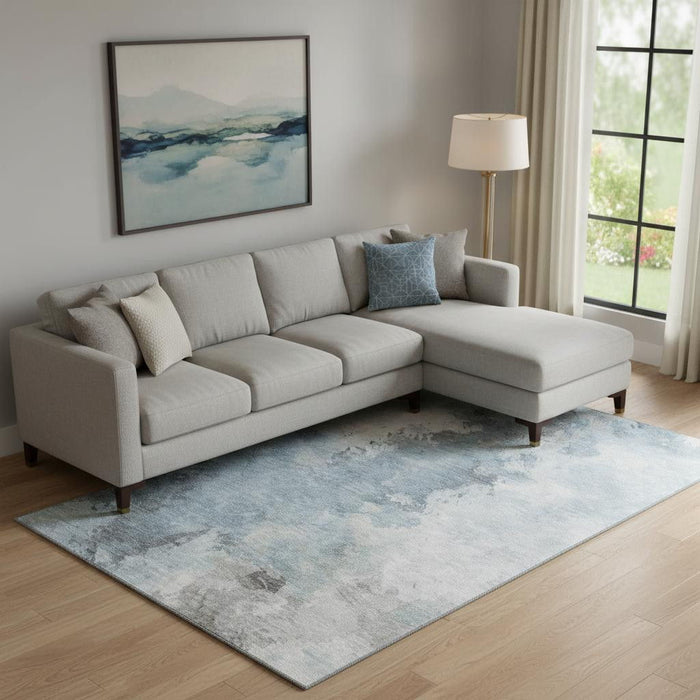 10' X 14' Abstract Washable Area Rug With UV Protection (696794) - Sky Blue / Gray / Silver