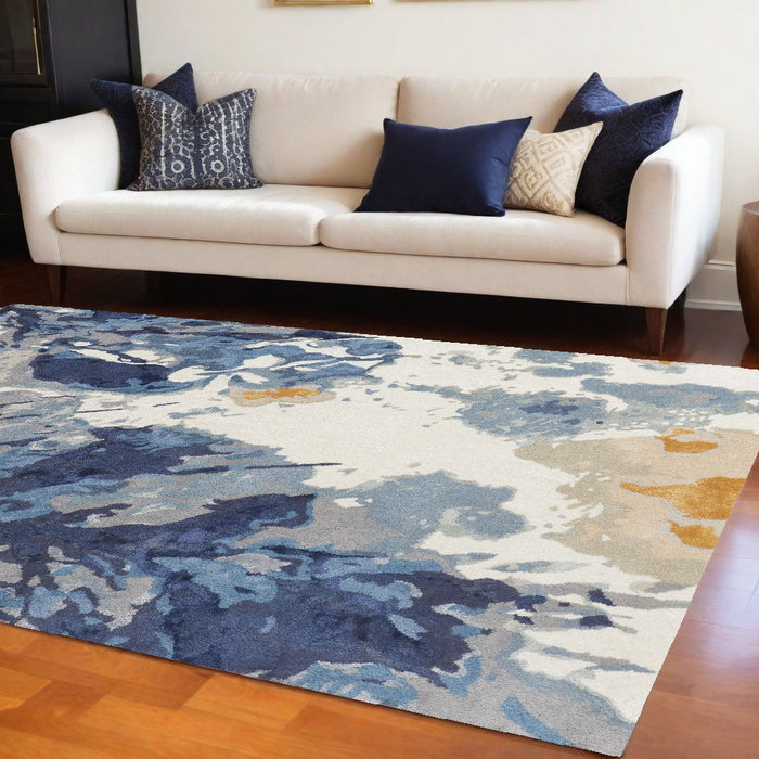 10' x 14' Wool Floral Hand Tufted Area Rug - Blue