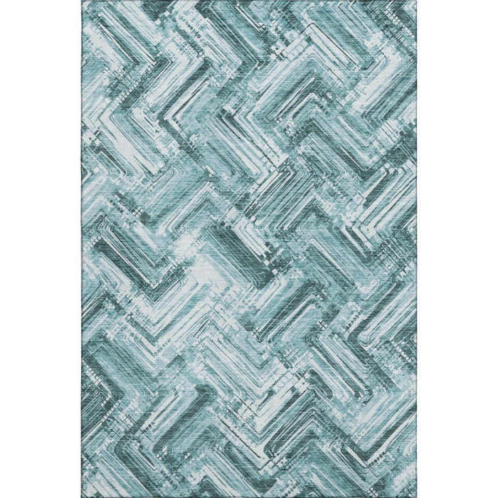 10' X 14' Chevron Washable Area Rug With UV Protection (652905) - Teal / Ivory