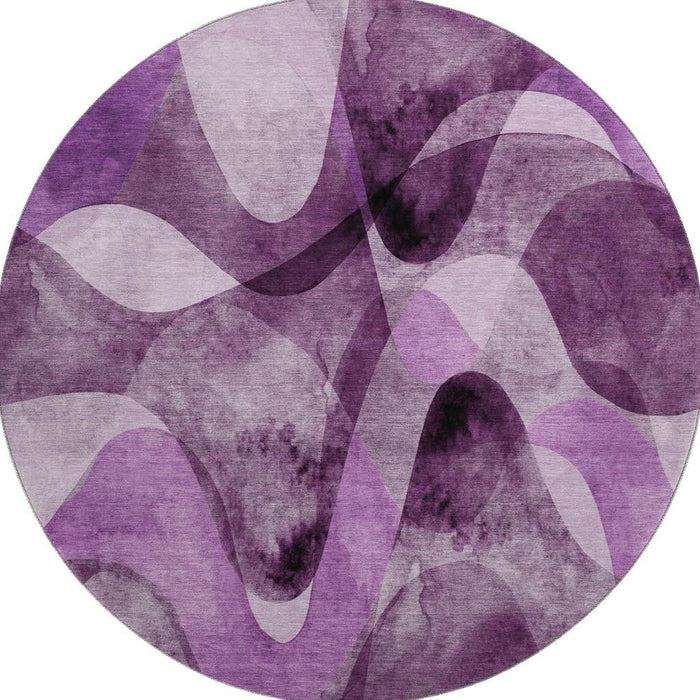 8' Abstract Washable Round Rug With UV Protection (648097) - Purple / Ivory