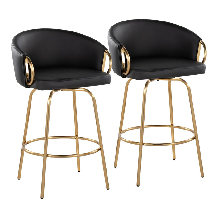Claire - 26" Fixed-Height Counter Stool With Swivel And Round Gold Metal Footrest (Set of 2) - Gold Metal