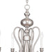 HomeRoots 22-inch five-light metal chandelier with shades in nickel and pearl silver finish, featuring a dimmable design.