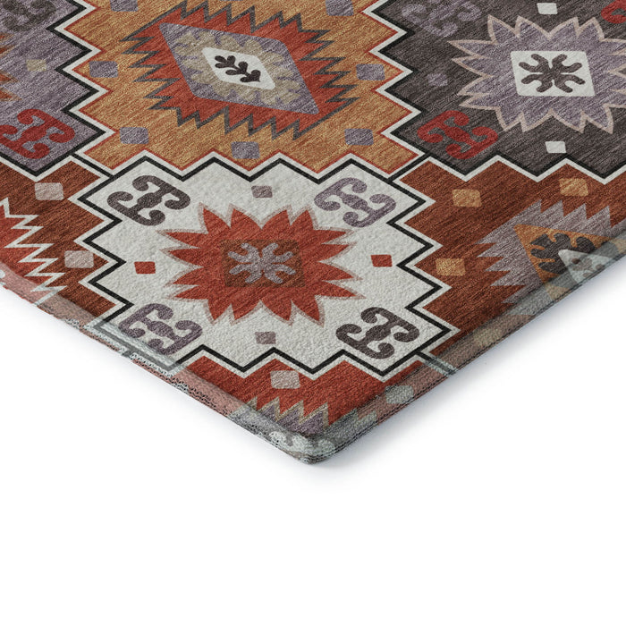 10' X 14' Geometric Washable Area Rug With UV Protection (718665) - Rust / Lavender