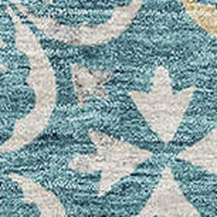 10' X 14' Floral Washable Area Rug With UV Protection (673975) - Teal / Ivory