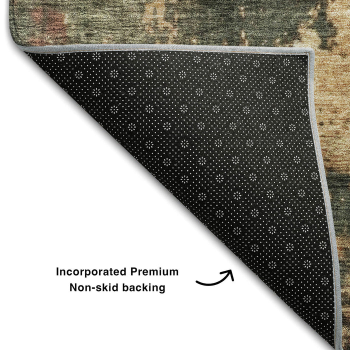 10' X 14' Abstract Washable Area Rug With UV Protection (688395) - Sage / Copper / Gold