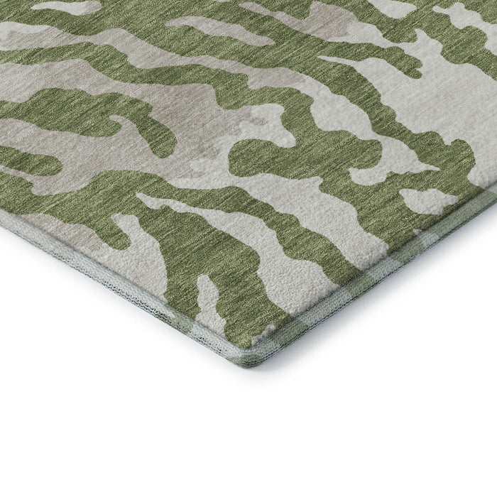 10' X 14' Animal Print Washable Area Rug With UV Protection (669450) - Green / Ivory