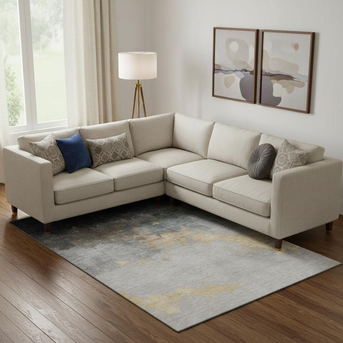 10' X 14' Abstract Washable Area Rug With UV Protection (706715) - Gold / Gray