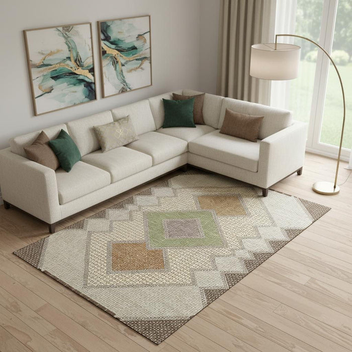 10' X 14' Geometric Washable Area Rug With UV Protection (718286) - Brown / Copper