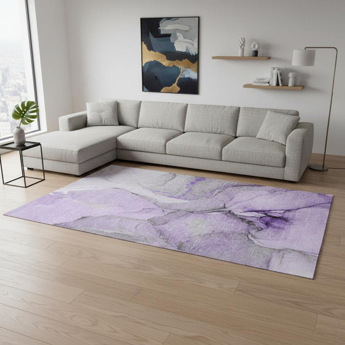 10' X 14' Abstract Washable Area Rug With UV Protection (646840) - Purple / Gray / Ivory