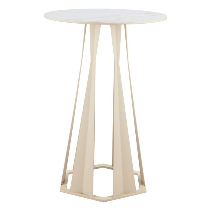 Faux Marble Rounded Bar Table - White