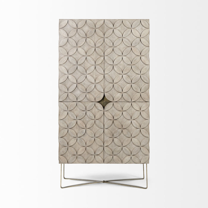 Curio Cabinet With Four Doors - Brown / Gold
