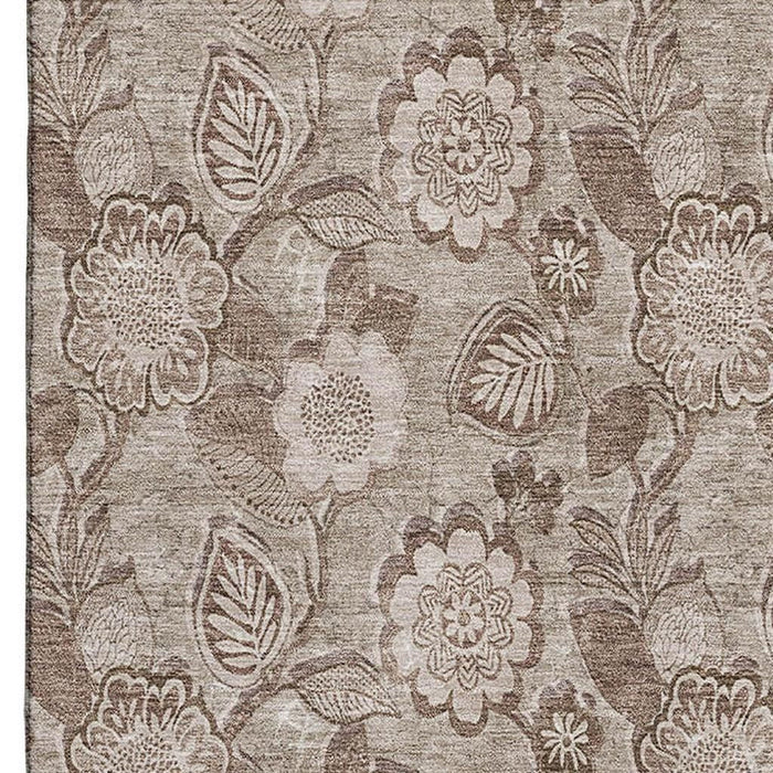 10' X 14' Floral Washable Area Rug With UV Protection (708784) - Brown / Taupe