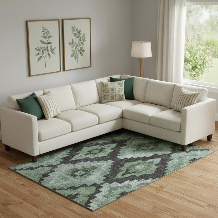 10' X 14' Washable Area Rug With UV Protection (707221) - Green / Gray