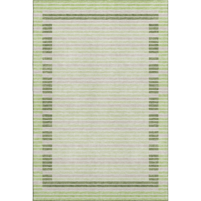 10' X 14' Striped Washable Area Rug With UV Protection (693450) - Artichoke Green / Ivory / Gray