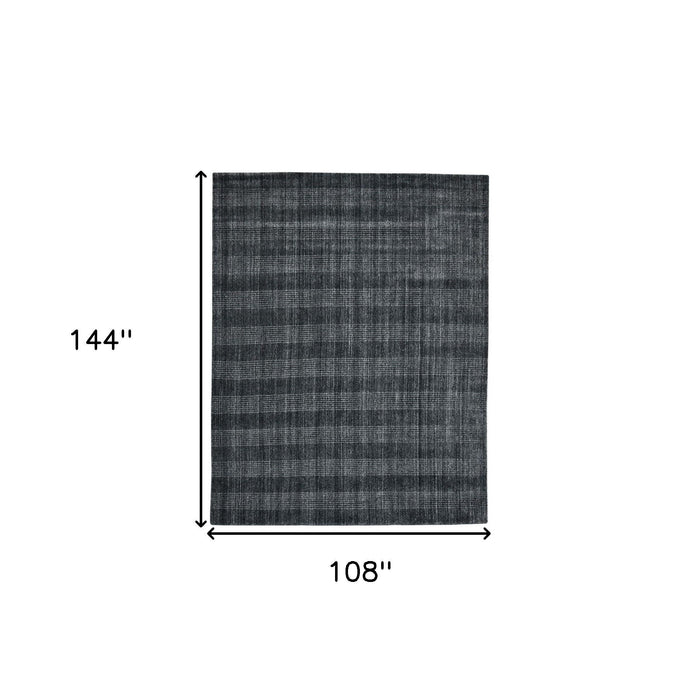 9' X 12' Wool Plaid Hand Woven Area Rug - Charcoal And Gray