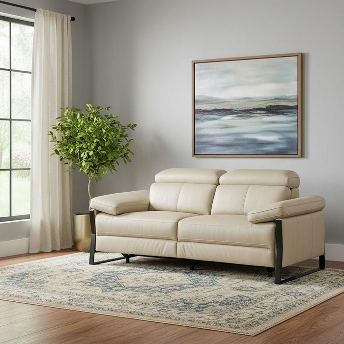 Italian Leather Power Reclining Loveseat (720496) - Cream / Black