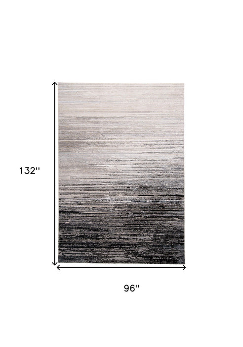 8' x 11' Gray Abstract Stain Resistant Area Rug - Black And Dark