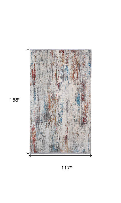10' X 13' Abstract Power Loom Area Rug With Fringe - Gray / Red