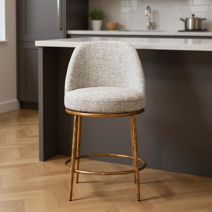 24" Fabric And Steel Counter Height Swivel Bar Chair - Beige / Gold