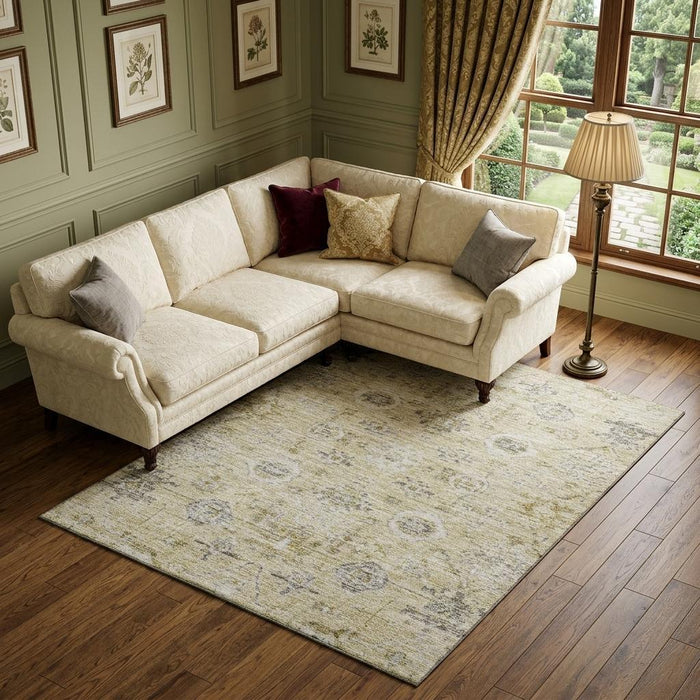 10' X 14' Damask Washable Area Rug With UV Protection (684576) - Beige / Gray / Brown