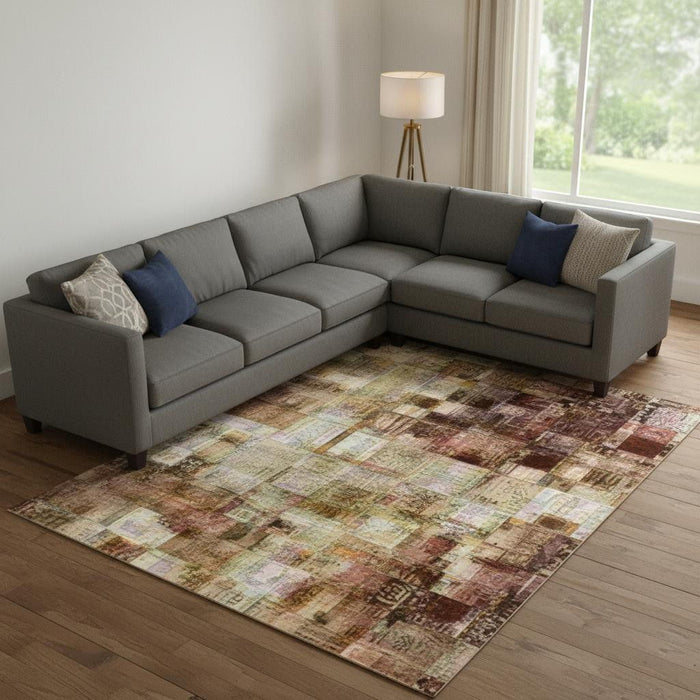 10' X 14' Abstract Washable Area Rug With UV Protection (707641) - Rust / Copper