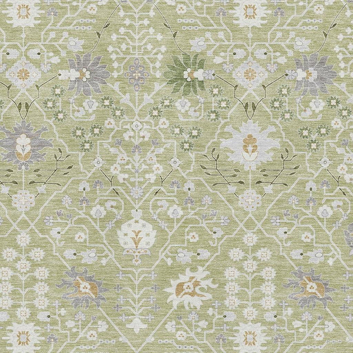 10' X 14' Oriental Washable Area Rug With UV Protection (679174) - Artichoke Green / Gray / Ivory