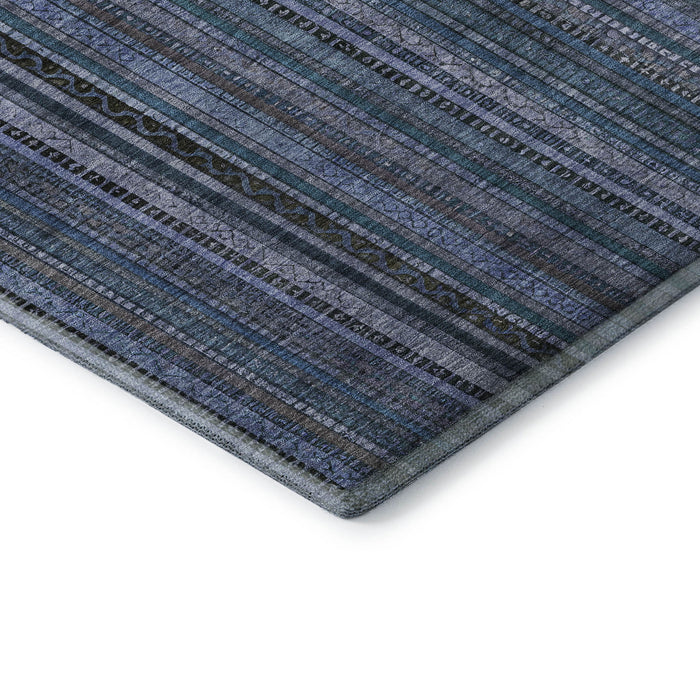 10' X 14' Striped Washable Area Rug With UV Protection (696206) - Blue / Gray / Charcoal
