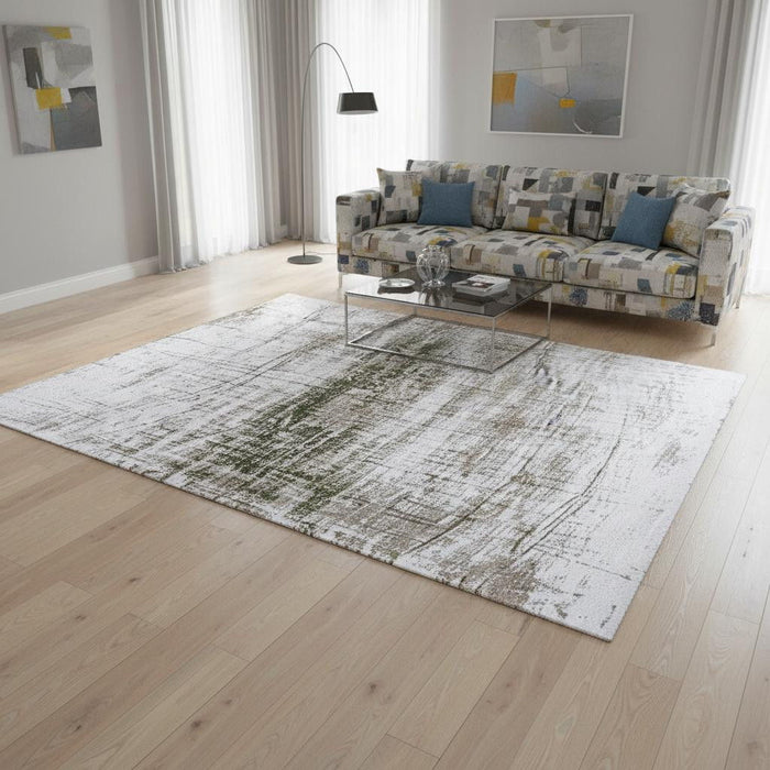 6' X 8' Abstract Washable Area Rug With UV Protection (609976) - White / Gray / Green