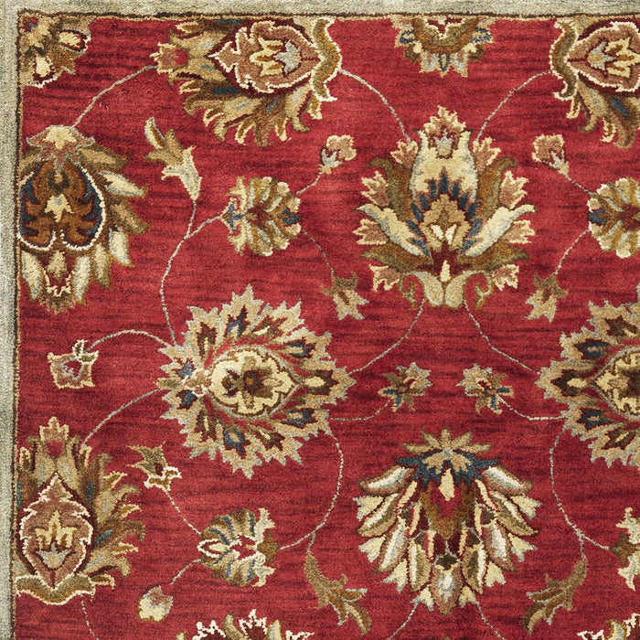 9' x 13' Wool Floral Handmade Area Rug - Red And Ivory