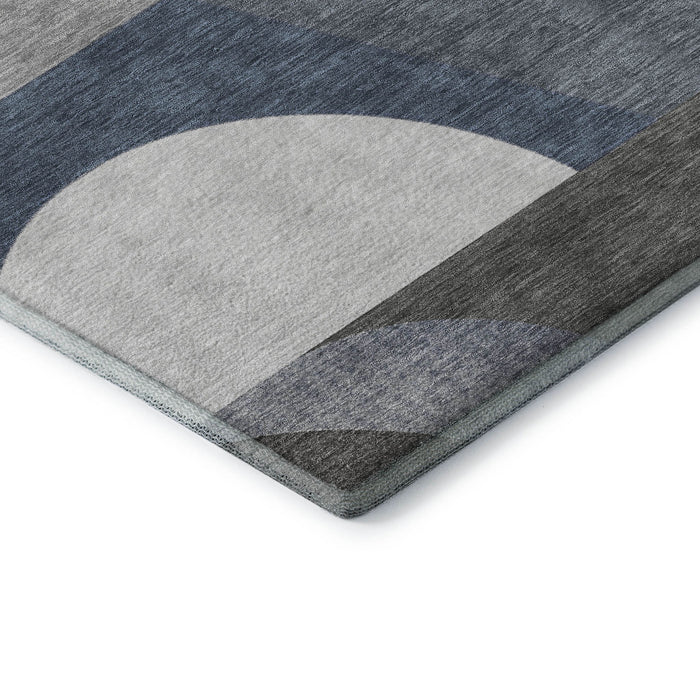 10' X 14' Geometric Washable Area Rug With UV Protection (696566) - Gray / Blue / Ivory
