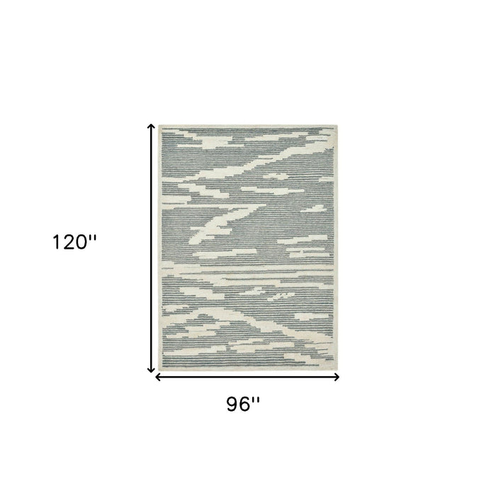 8' X 10' Wool Abstract Hand Hooked Area Rug - Gray And Ivory