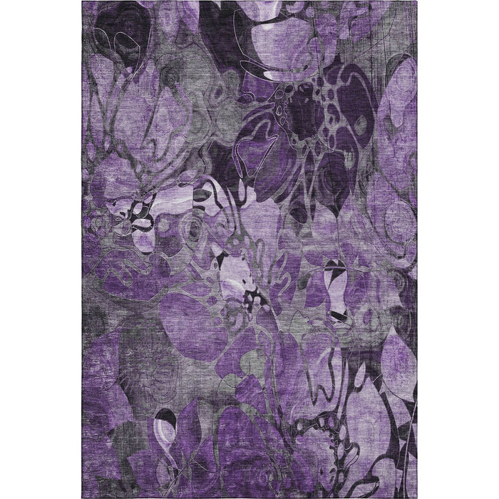 9' X 12' Abstract Distressed Washable Area Rug With UV Protection (648999) - Purple / Ivory