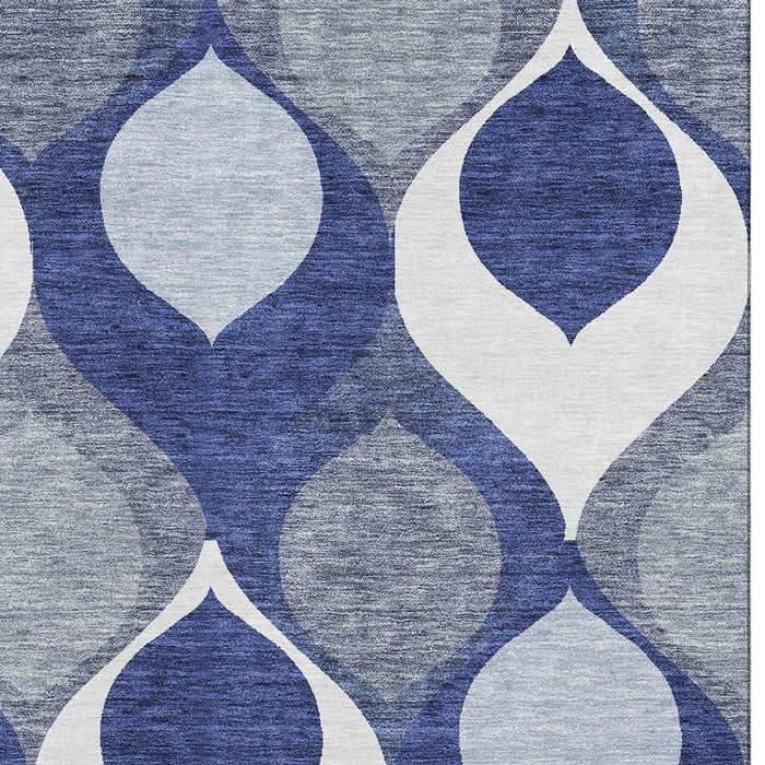 9' X 12' Ogee Washable Area Rug With UV Protection - Navy Blue