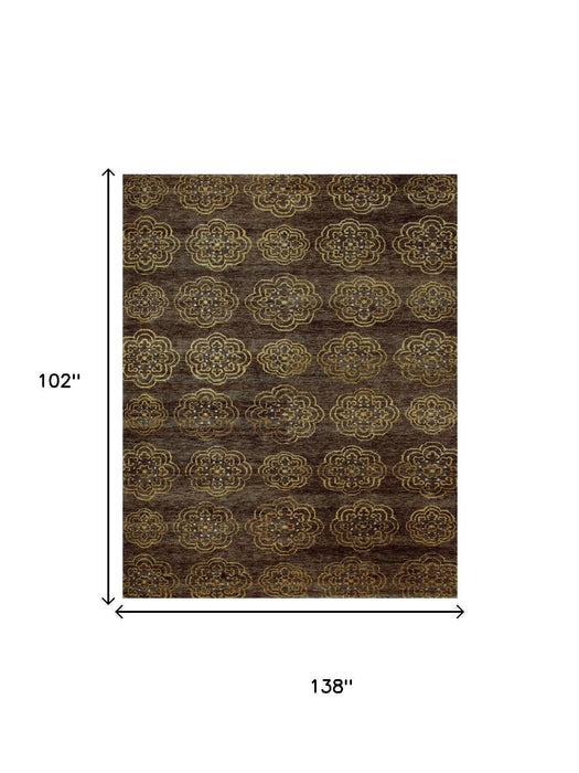 9' X 12' Floral Hand Knotted Area Rug (744335) - Brown / Yellow / Gold