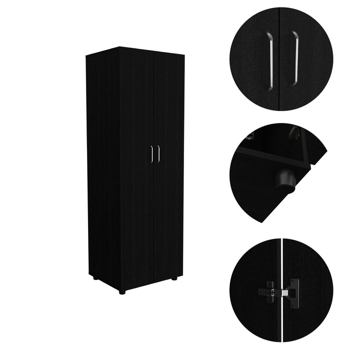 Giga wardrobe armoire with two shelves, a hanging rod, and double doors, providing organized storage space.